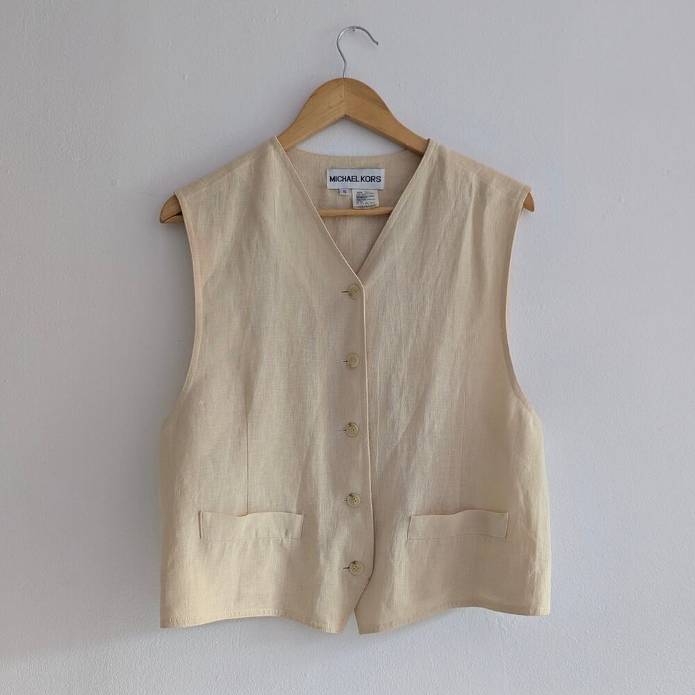 90s Vintage Michael Kors Linen Vest Oversized Small Boho Summer Lagenlook Cruise